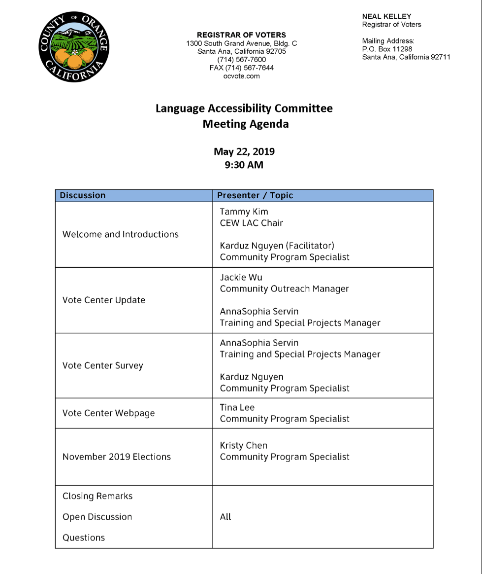 Language Accessibility Committee Meeting Agenda