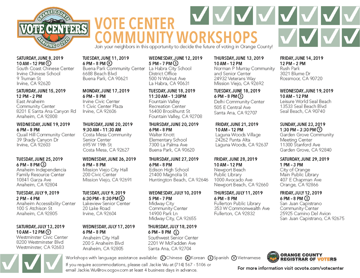 Vote Center Workshop Calendar